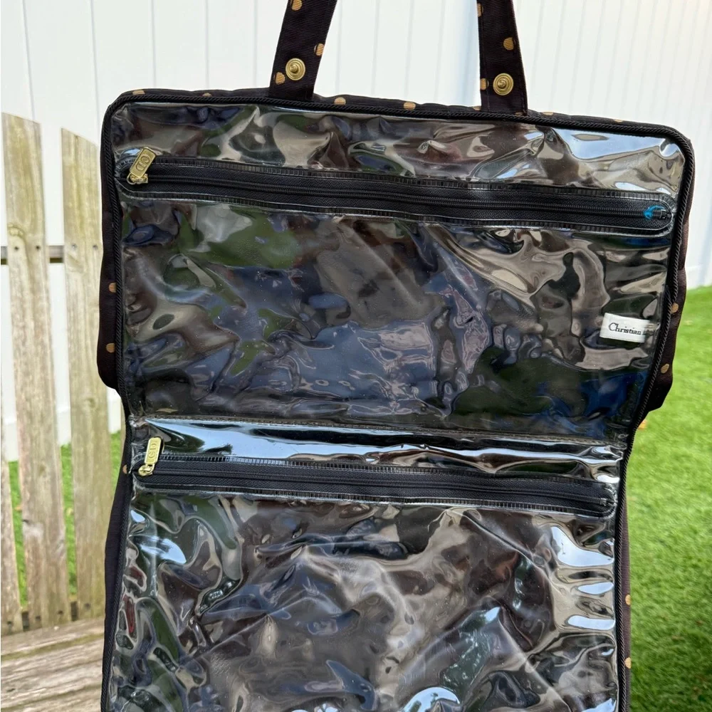 VTG 80’s Christian Dior Black Gold Polk A‎ Dot Cosmetic Bag Travel Toiletries C - Picture 4 of 8